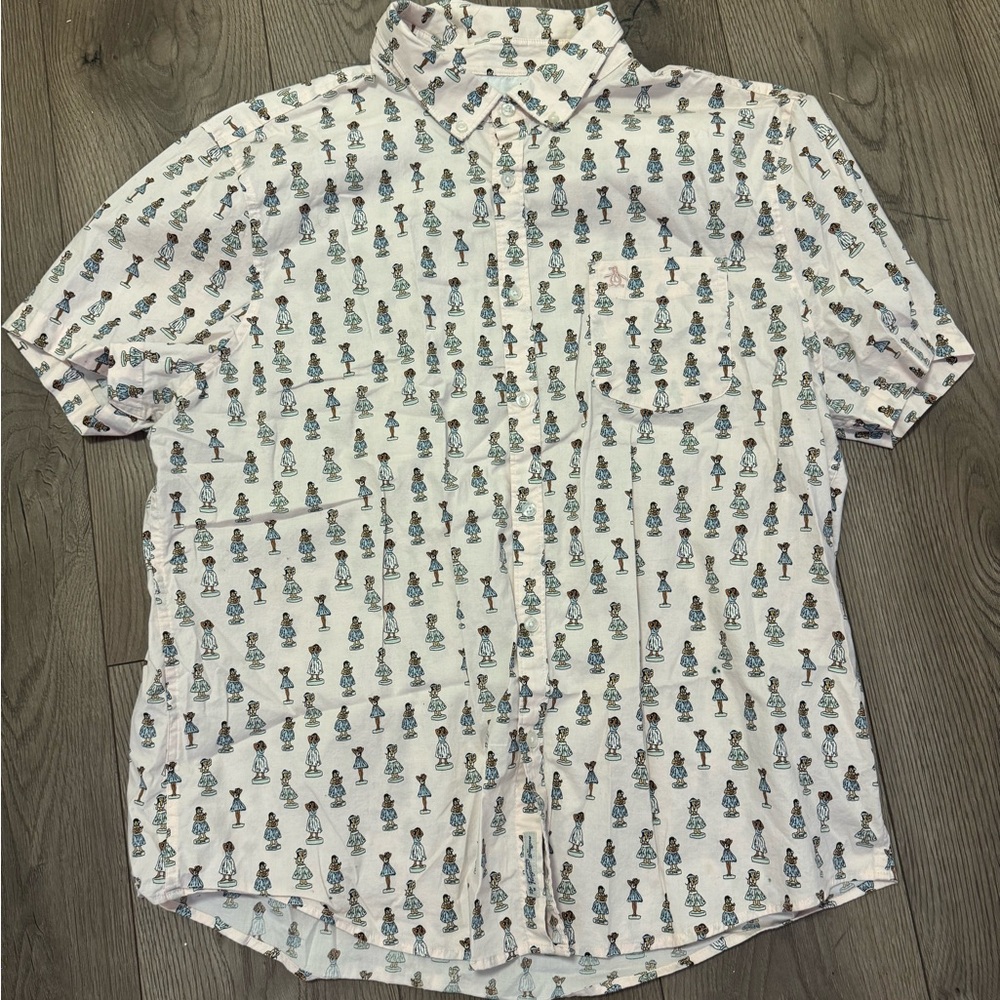 Original Penguin Men's Patterned White Shirt Hawaiian Themed Polo Size 2XL